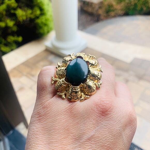 Costume Gold black tone ring Statement Custom Made Costume Ring size 7.5 - Picture 2 of 8